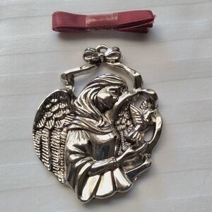 Silverply Angel Christmas Tree Ornament with Red Ribbon